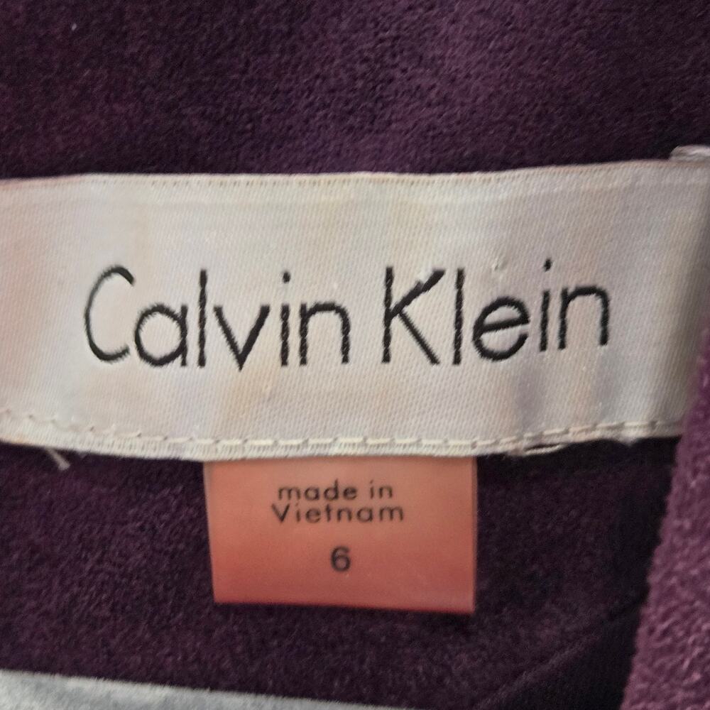 Calvin Klein Faux Suede Dress Purple Sheath Career Modern Gold 6 - Picture 4 of 8